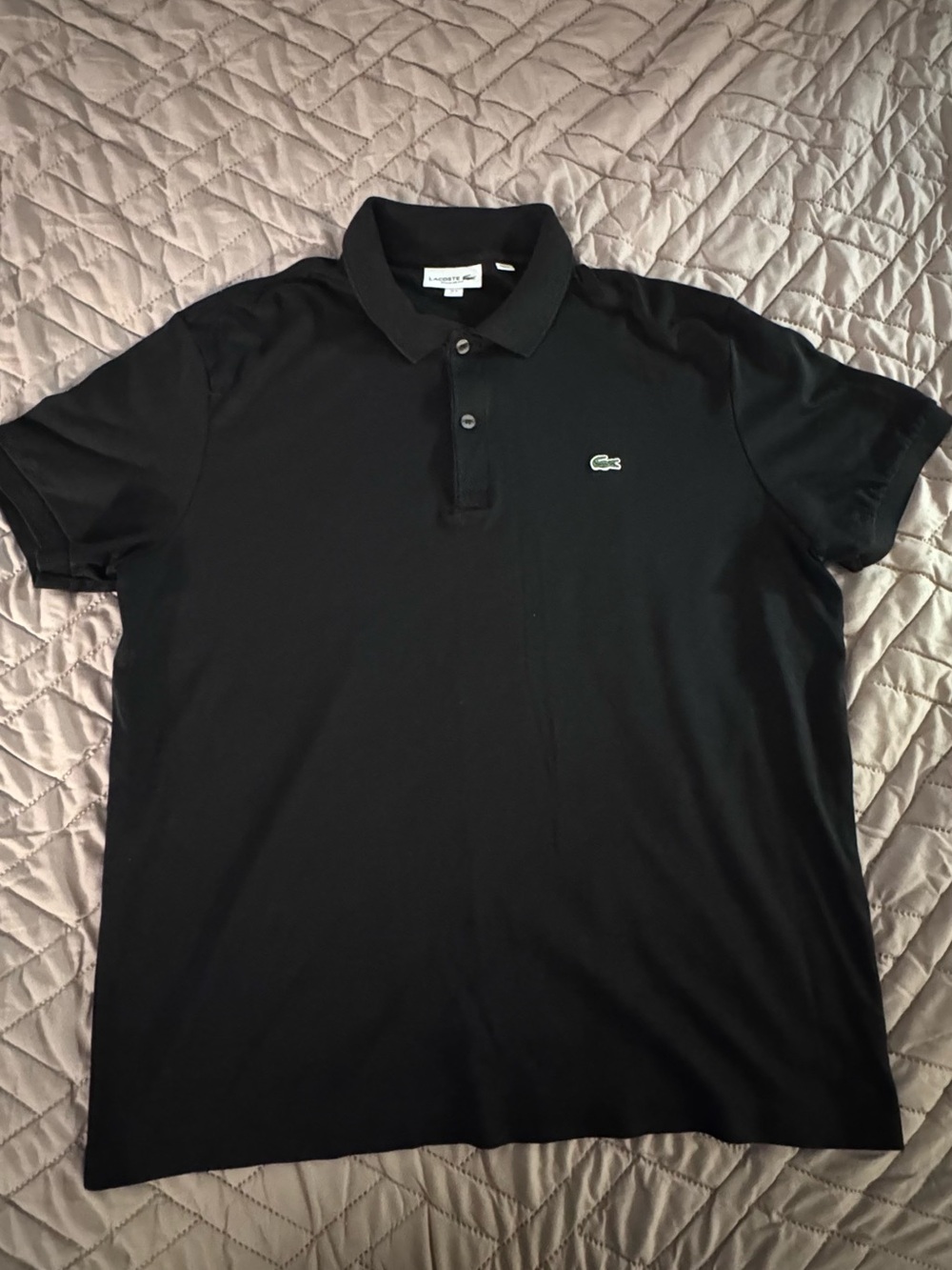 Lacoste Men's Black Polo with Embroidered Green Crocodile